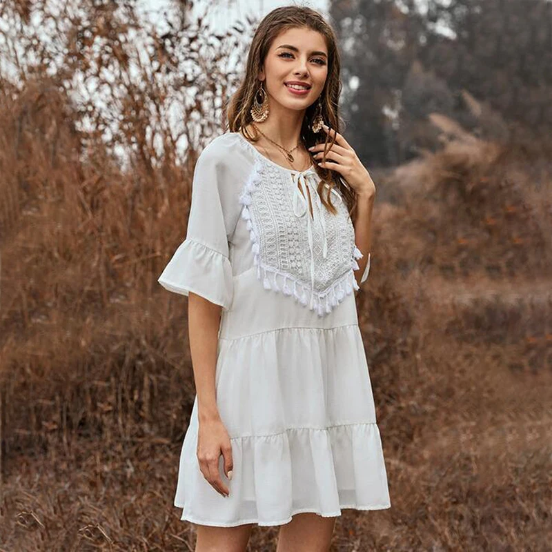 
woman clothes 2020 trending boho loose tassel Casual Dresses 