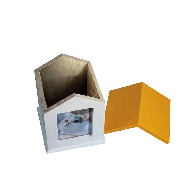 Wholesale low price with photo frame style pine pet cat and dog cremation bone ash wooden box