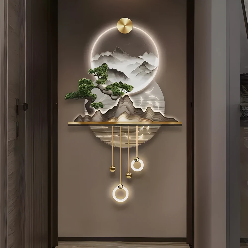 High mountain running water and rivers porch wall decor painting landscape high-grade three-dimensional LED hanging pictures