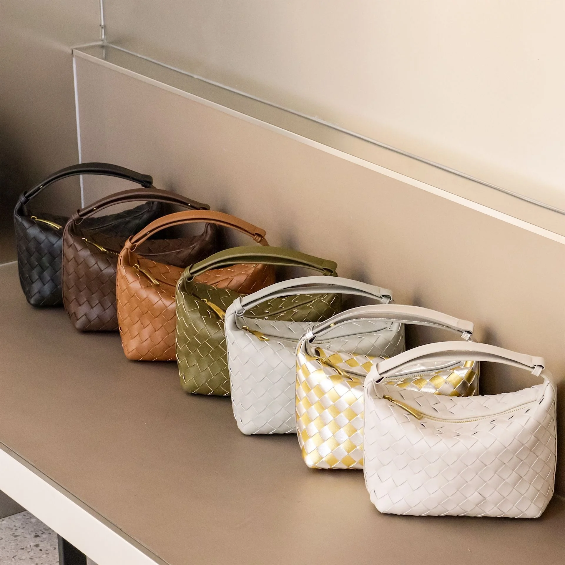 fashion women real leather woven adjustable handle hobo hand bags for women elegant braided  shoulder evening bag purse