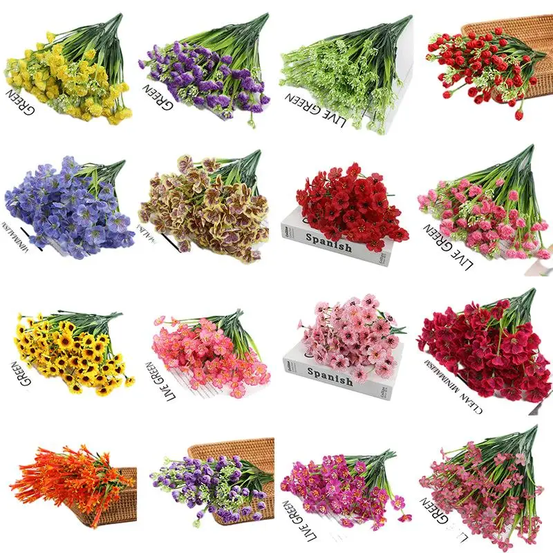 Wholesale Simulation Water Grass and Flower Decorations Plastic Spring Daisy Flowers Violet Silk Screen for Christmas