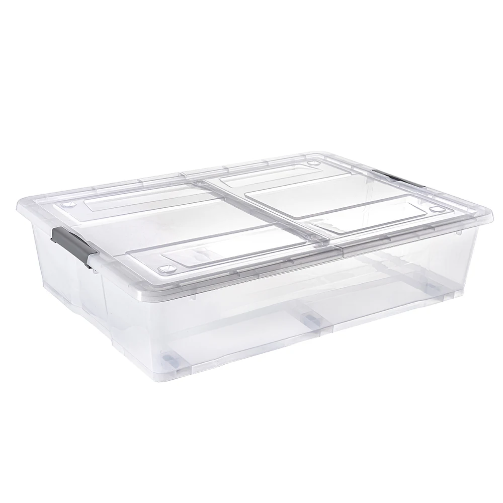 55L clear plastic transparent underbed storage box with split lid