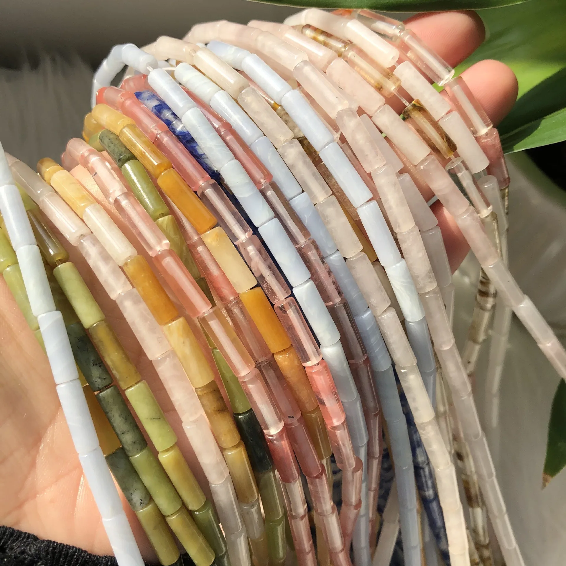 4*13mm Natural Stone Cylinder String Round Barrel Long Straight Pipe DIY Bead Powder Imperial Stone Loose Beads Jewelry Making