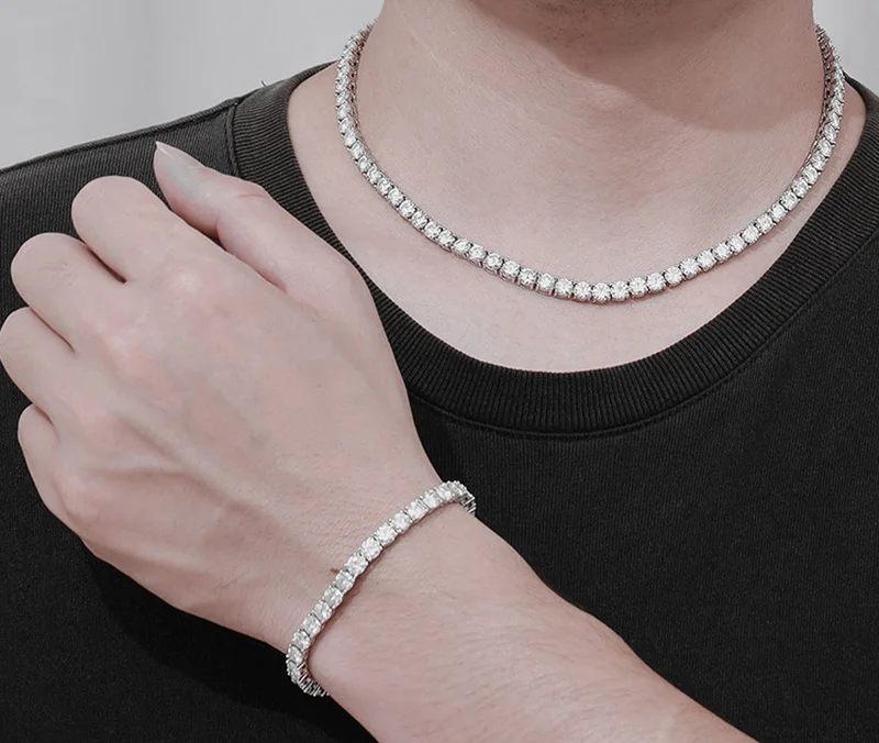 Wholesale 5mm round Brilliant vvs 925 silver Moissanite women men Bracelet jewelry