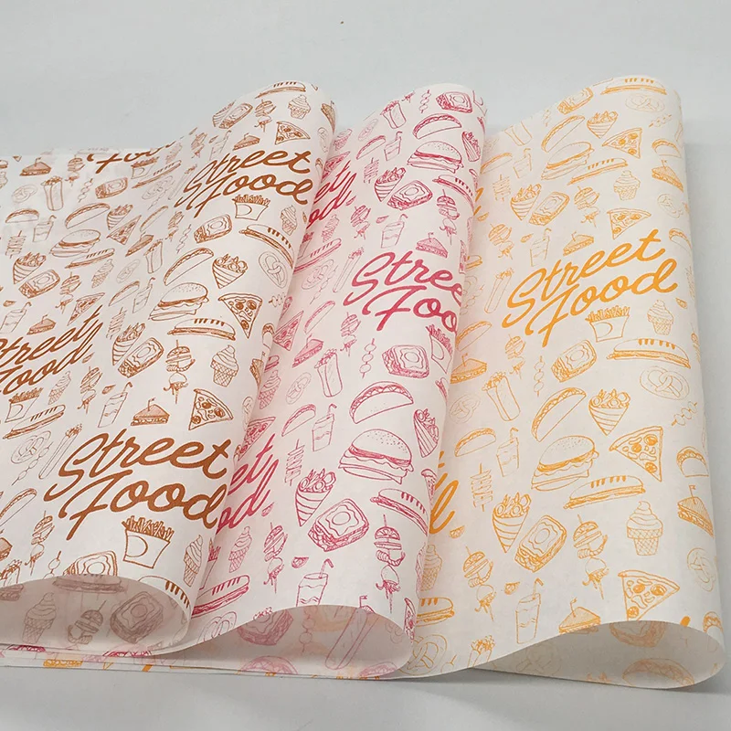 New Hot Design Custom Printing Greaseproof Oil Proof Food Wrapper Burger Wrapping Paper