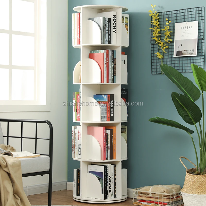 Modern White wooden rotating bookshelf bookcase