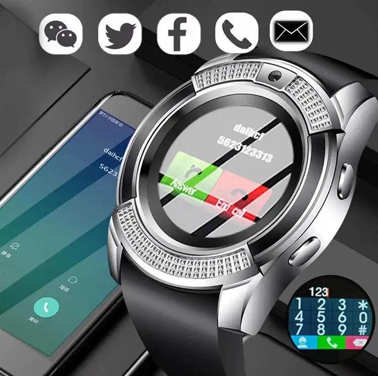 
2020 Christmas Gift Hot Sale V8 Original Smart Watch Full Circle Card Phone Sleep Pedometer Smart Watch Ring 