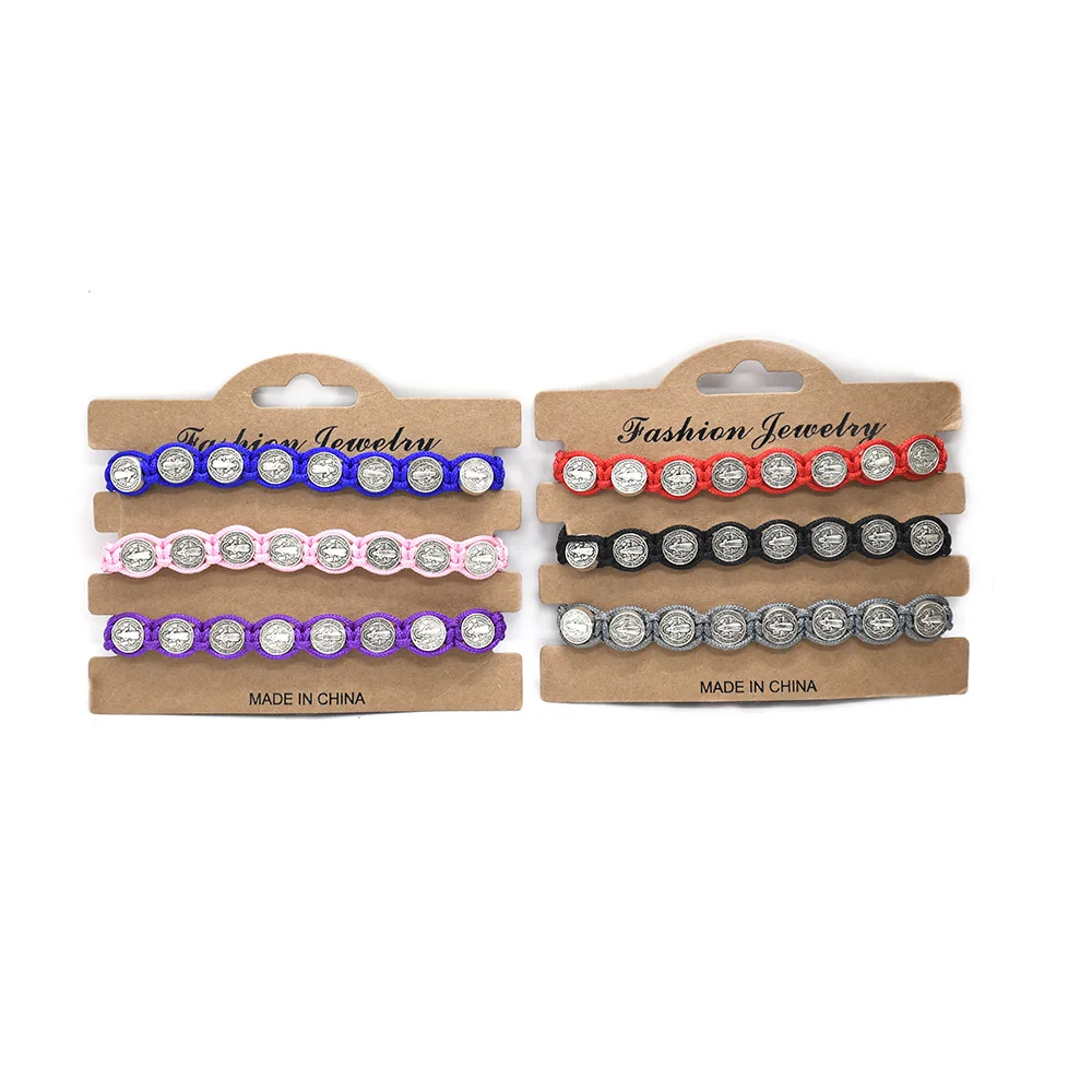 Handmade Braided Rosary Coin Beaded Cross Prayer Bracelets Religious Catholic jewelry