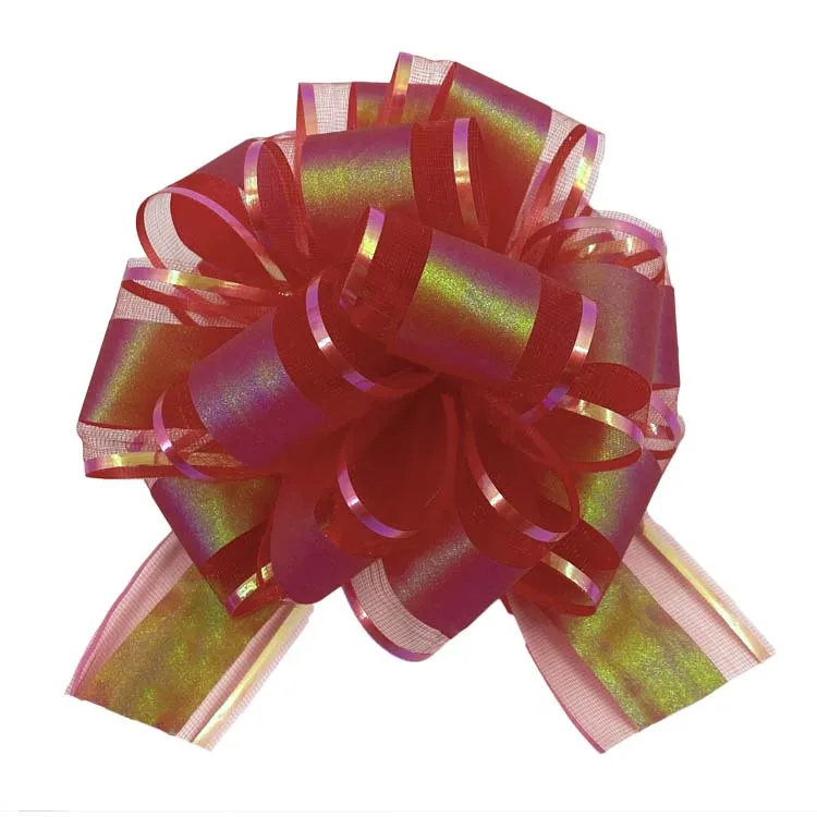 Wholesale Organza 6 Inches Plastic Ball Flower Pull Ribbon Bow Gift Wrap Pull Bows For Birthday Party Car Decoration