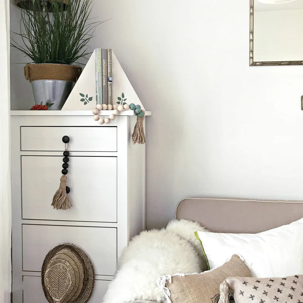 Farmhouse Rustic Beads with Country Tassels Wood Bead Garland Closet Door Handle Knob Decorations