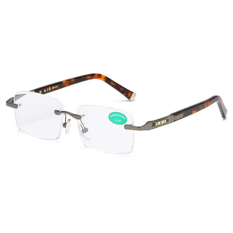 High quality men and women Anti-blue light lens crystal presbyopia glasses frameless square reading glasses