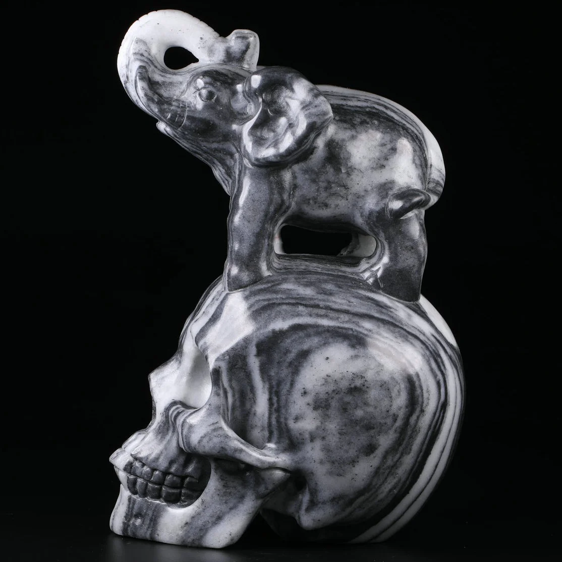 High Quality Gemstone Mexican Agate Skulls Crystal Carving Skulls Healing Elephant Crystal Skulls