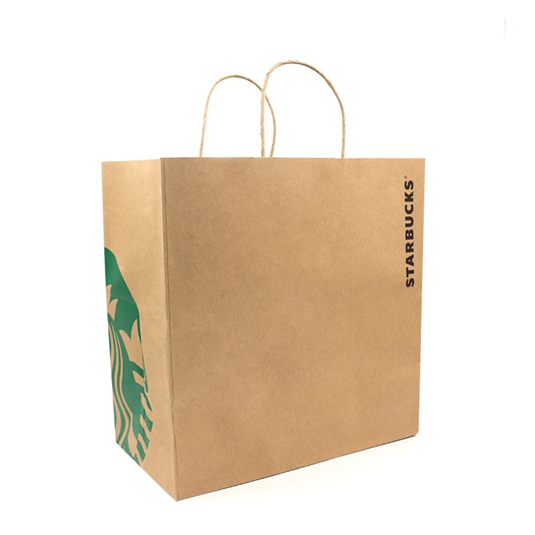 
custom printing food carryout packaging twisted handles brown kraft takeaway paper carrier bag 