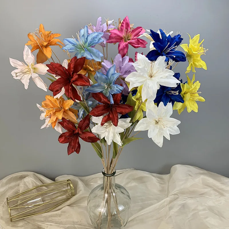 YOPIN-1569 White Lily Flower Artificial Large Gala Silk Spider Lily Flowers For Sale