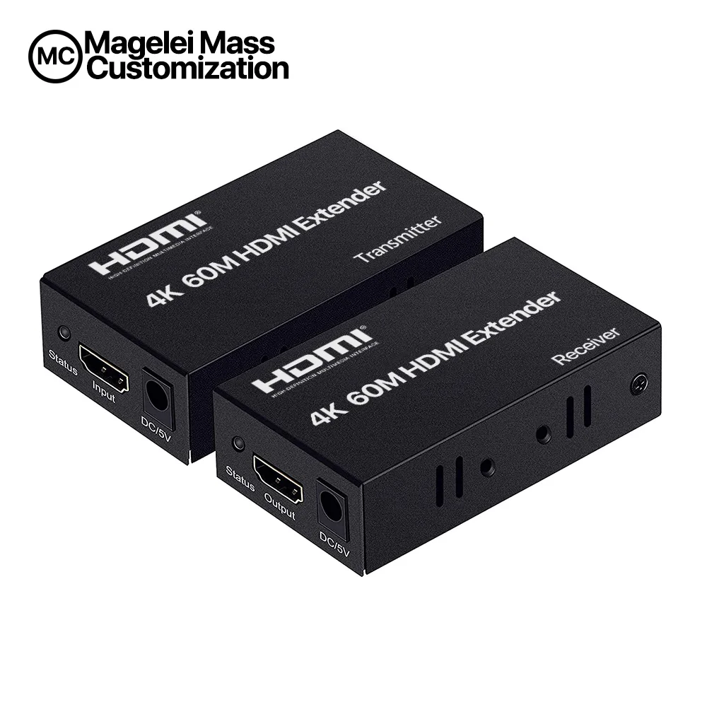Magelei OEM Black Color HDMI Extender 60M 4K HD Network Port RJ45 to HDMI Single Network Cable Signal Transmission Amplifier 60M