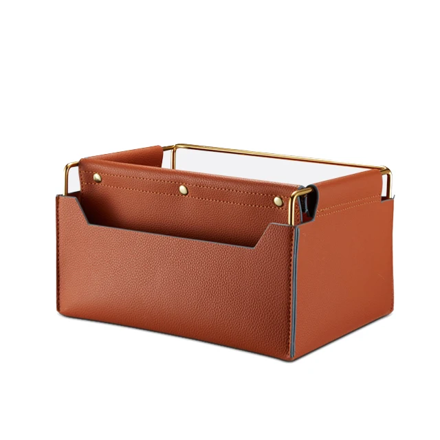 New Style Eco-friendly Handmade Leather Metal Multi Laundry Storage Box Basket Bins Containers