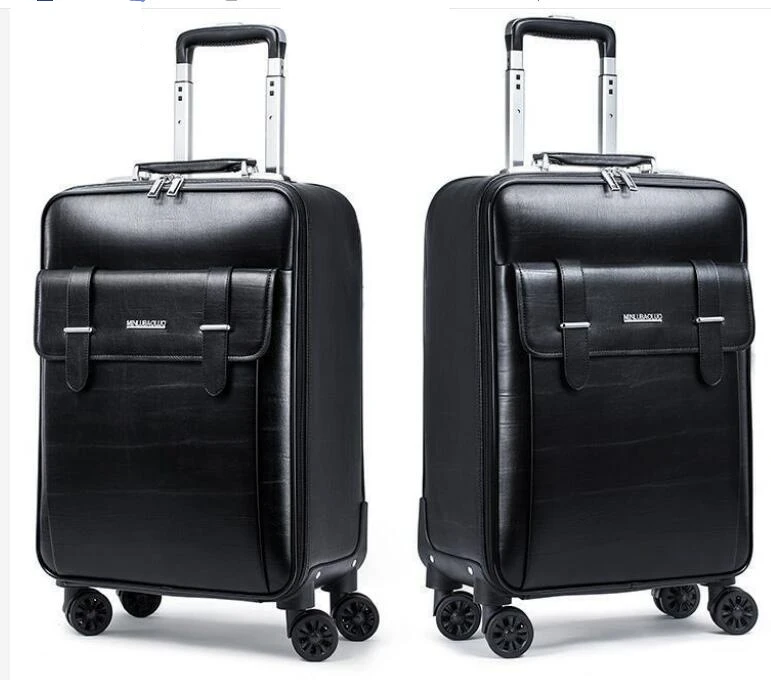 PU leather Suitcase Men Business Two Wheels Travel Luggage Suitcase Rolling Luggage Trolley Bag
