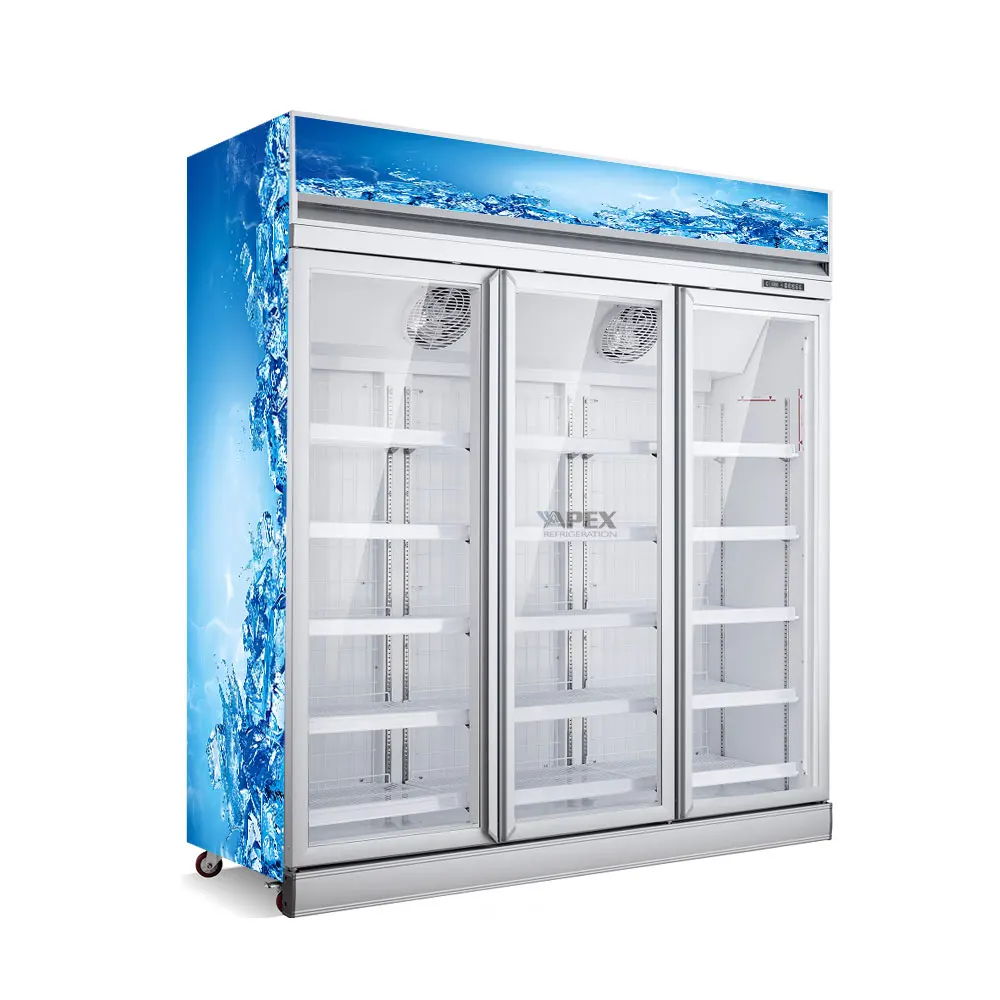 Supermarket Display Refrigerators Upright 3 Door Freezer Commercial