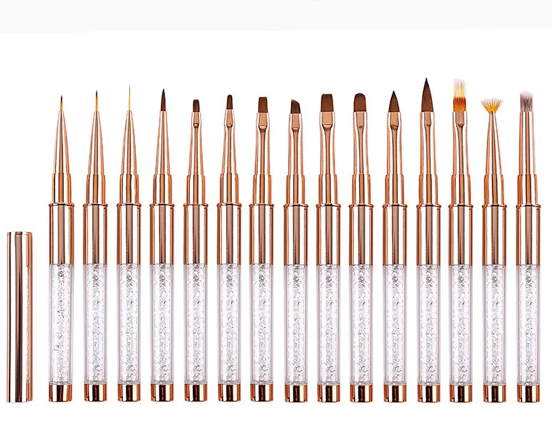 EYL Custom Logo Fine rose gold metal diamond acrylic handle nail art ombre painting brush with rhinestone