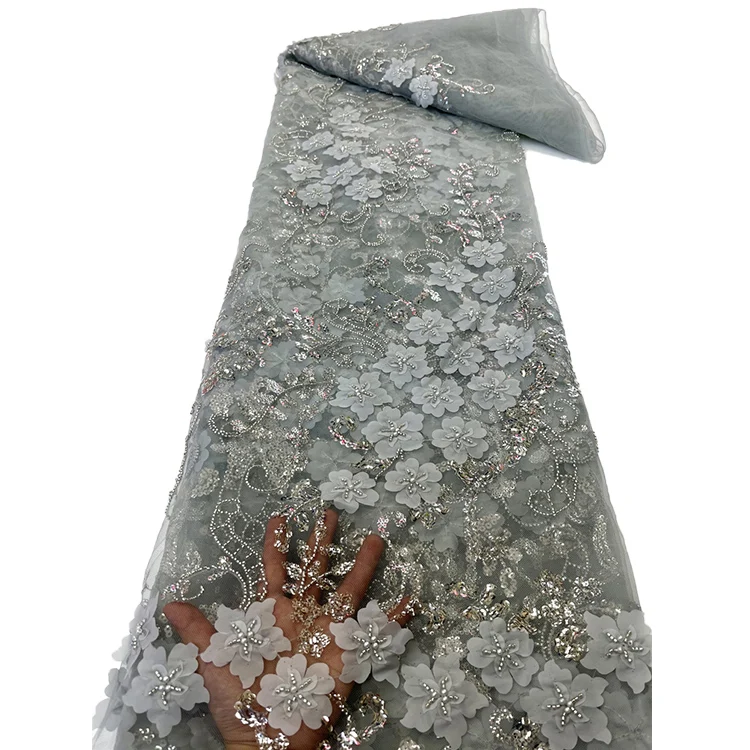 Guipure Tulle Net Lace Fabric Beaded Embroidery Fabrics with Sequins Design Fabric for Wedding Dress