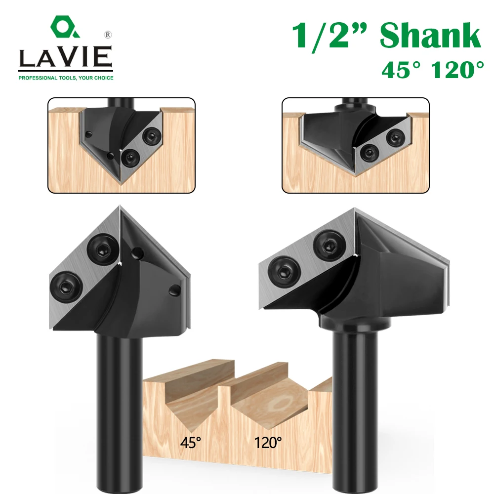 LAVIE 1/2 shanK 45 120 Degree V-Type milling cutter cleaning bottom woodworking tools Router Bit Set  X13G