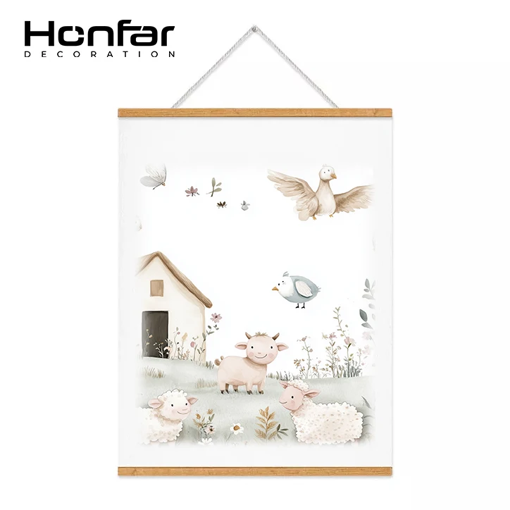 High quality Custom B2 size Animal Pictures with wood hanger frame Nursery Baby Room Decor Wall Decor