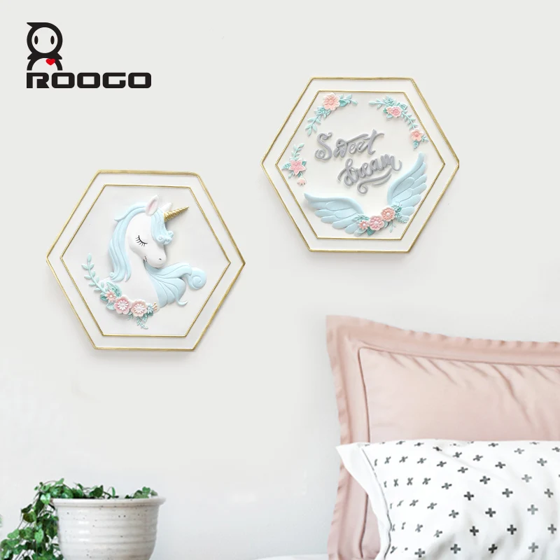 Roogo Dream Unicorn Wall Hanging Vintage Style Resin 3D Metope Decorative Design
