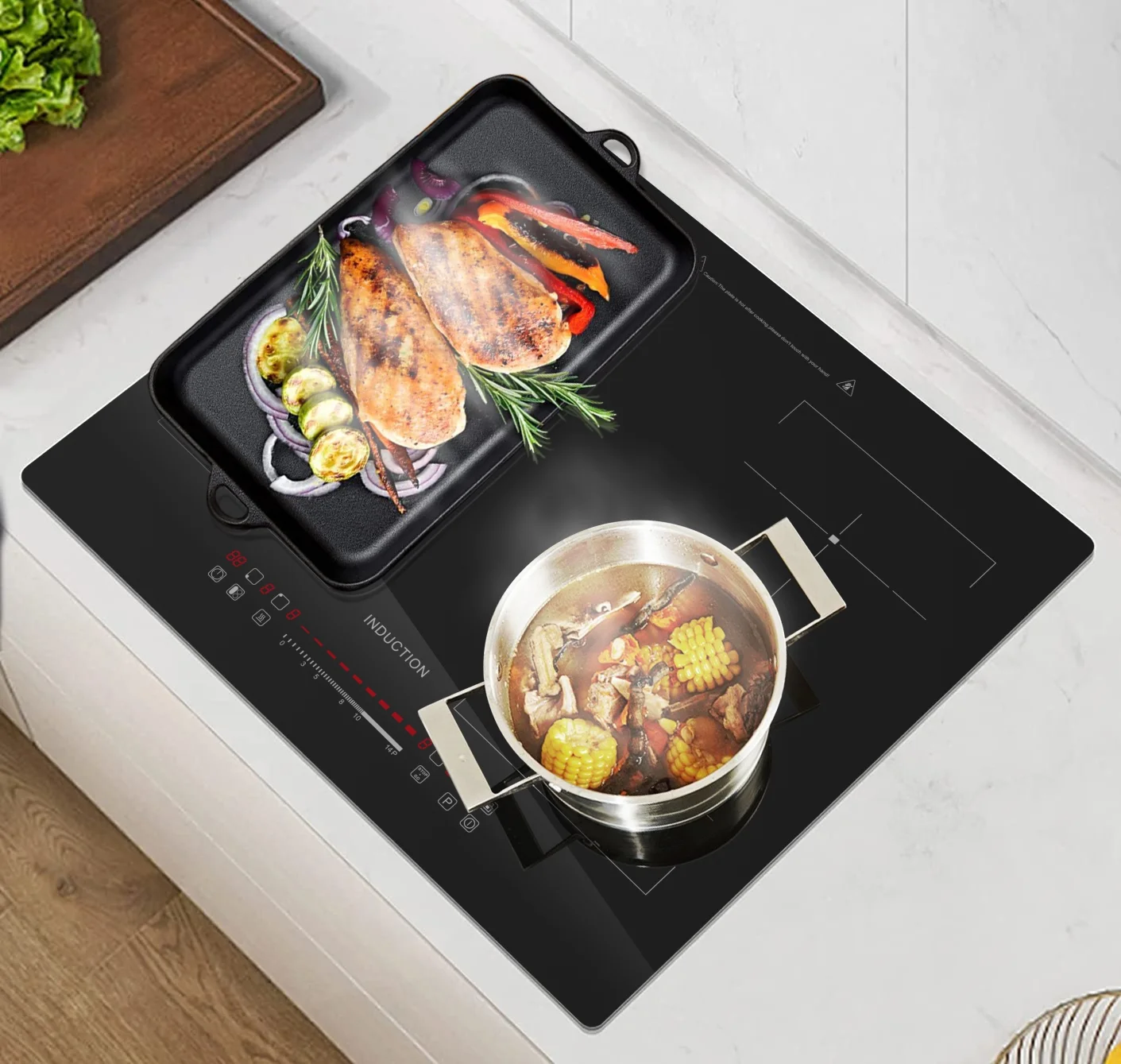 60CM 4 burners 2 flexible zone for rectangular pan BBQ big power CE induction hobs