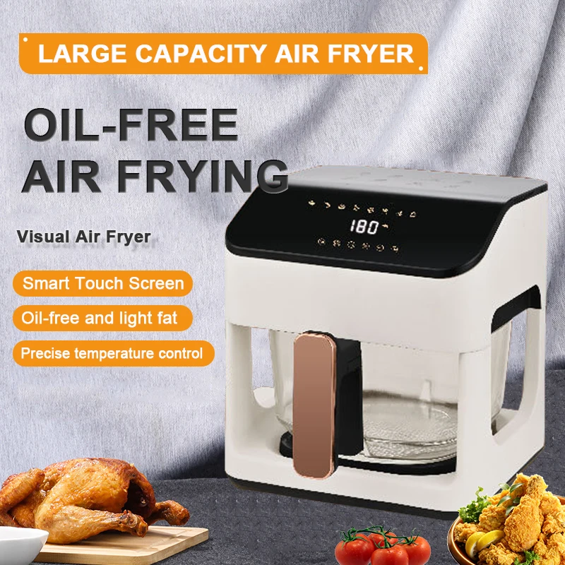 Intelligent Transparent Visible High Borosilicate Glass Bowl Basket Pan Electric Smart Digital  Visual Air Fryer for Household