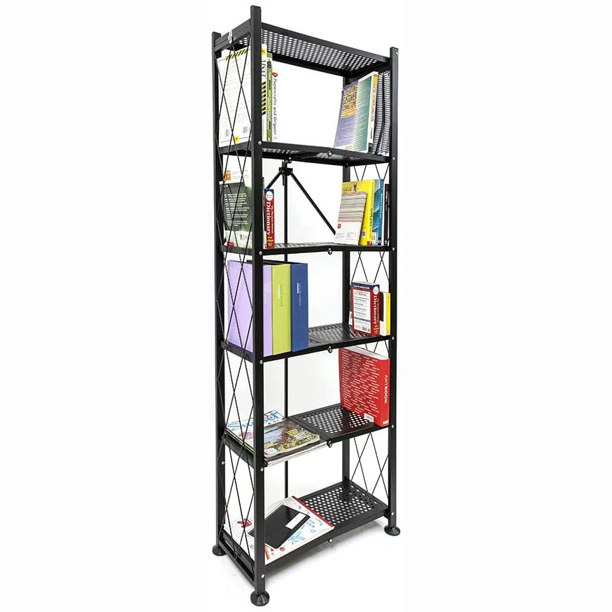 6-Tier Black Geometric Storage Bookshelf, Freestanding Decorative Metal Storage Shelves for Living Room, Bedroom and Study Room
