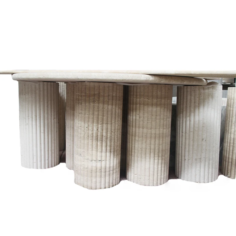 Round Wave And Hexagon Cylindrical Travertine Marble Dining Table