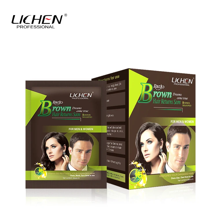 Private Label High Quality Natural Hair Dye Shampoo White Hair Covering Dark Brown Hair Color Shampoo in Sachet