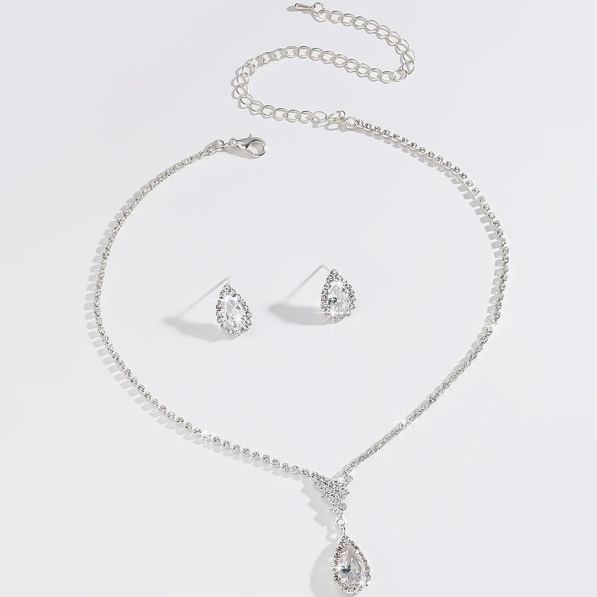 AM Rhinestone Teardrop Bridal Necklace Earring Set Bridal Wedding Necklace Earring Set Crystal Teardrop Necklace AM1160038