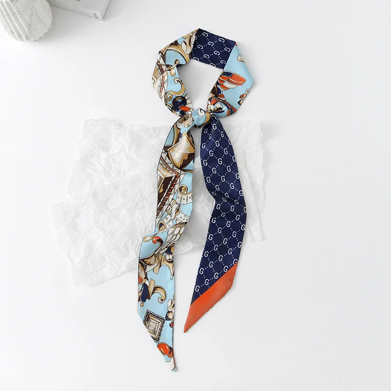 Spring New Korean Style Narrow Strip Artificial Silk Ribbon Elegant Fashion Thin and All-Matching Double-Layer Scarf
