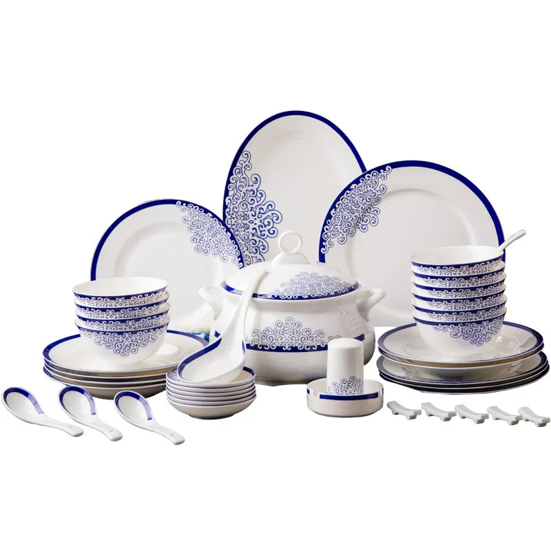 Wholesale Nice price Jingdezhen blue and white porcelain bowls and plates set Chinese-Style antique tableware