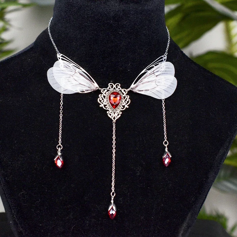 Crystal Pagan Fairy Forest Butterfly Teardrop Necklace Forest Goddess Jewelry for women