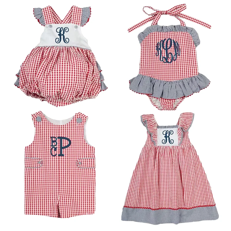 kids clothing sets seersucker plaid summer mouse baby girls romper sets dresses for kids girl bubble