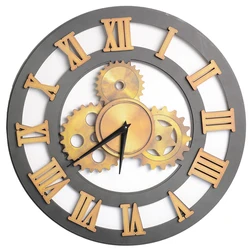 Amazon Hot Selling Products Living Room Home European Industrial Style Retro Wooden Iron Gear Clock