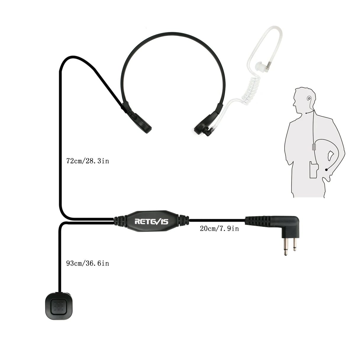 M1 2 Pin PTT Throat MIC Covert Acoustic Tube Earpiece Headset