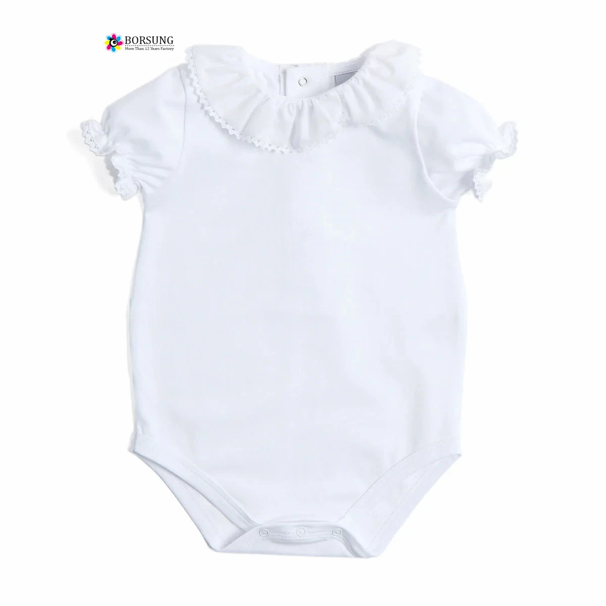 Wholesale Baby Summer Clothing Short Sleeve Bodysuit Ruffled Collar Cotton Comfortable Custom Baby Girls White Bodysuit