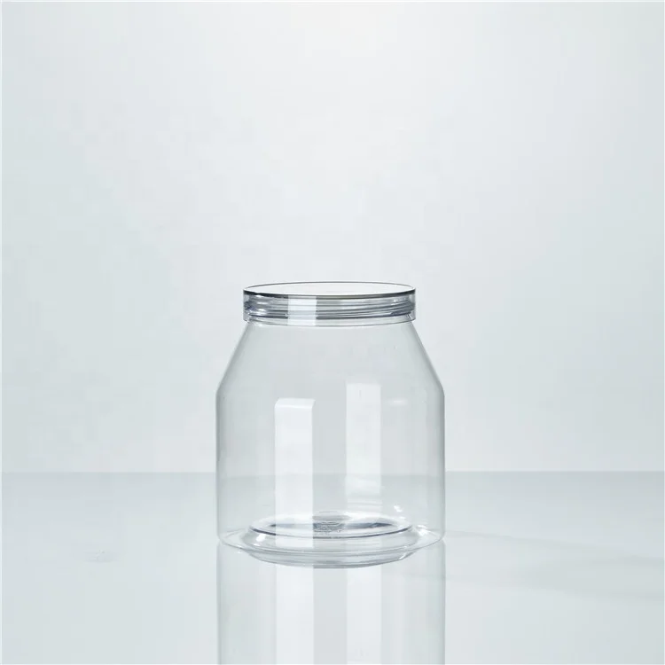 Transparent 1000ml 500g square PET can  coconut oil package plastic jar with easy open end