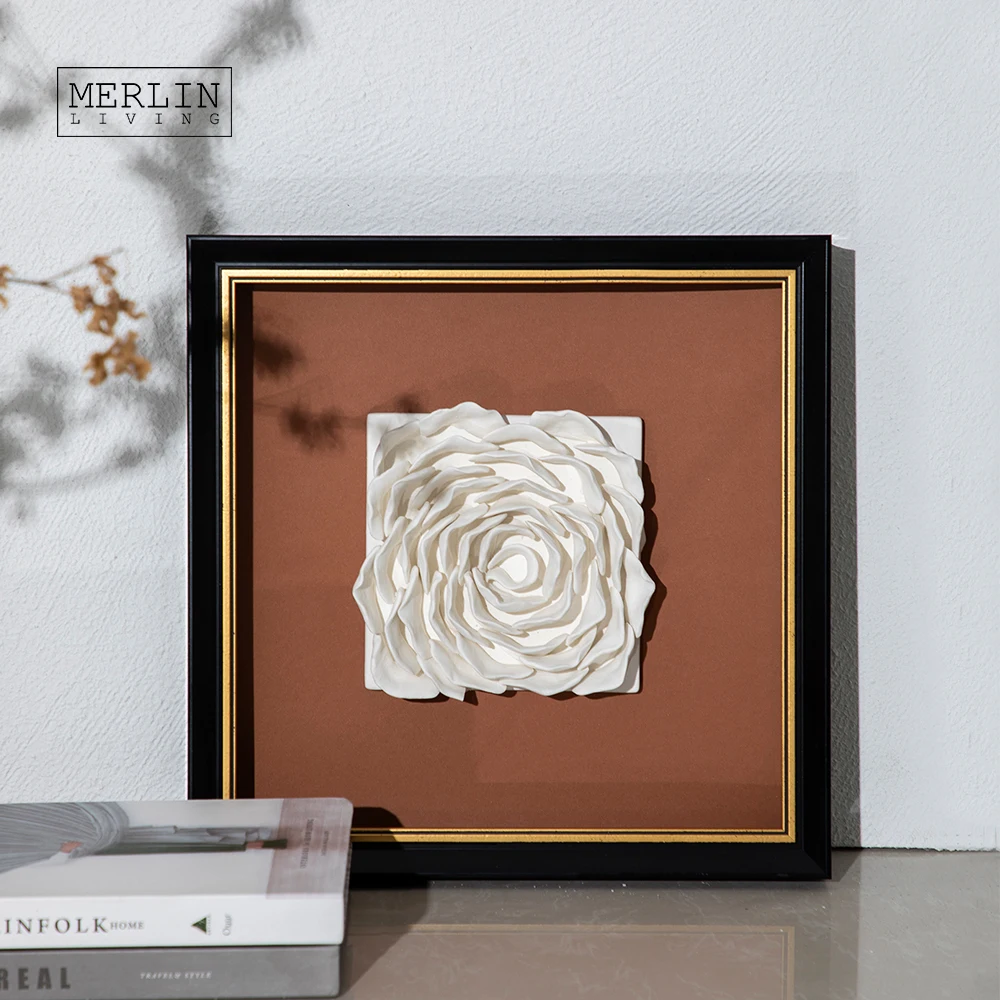 Merlin Living Handmade Ceramic Wall Art Square Frame Hanging Painting Ceramic Decoration Chaozhou Ceramic Factory Wholesale