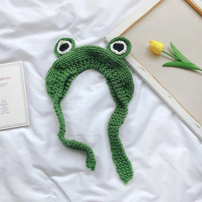High Quality Frog knitted Winter Warm Hat Women Cute Headdress Out Earmuffs Knitted Hats