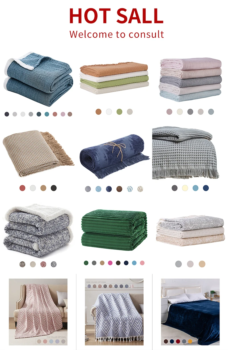 factory Wholesale bed Throw Blanket 100% cotton Waffle blankets Cotton knit Weight Blanket