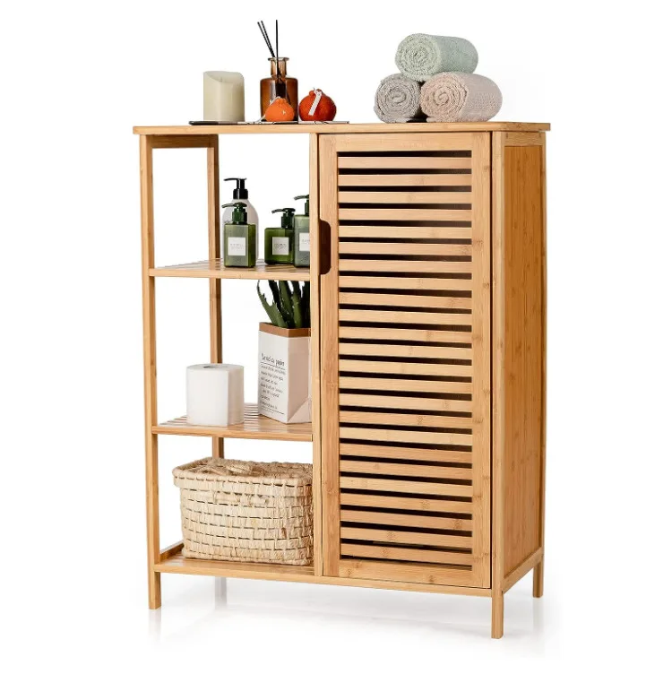 3-Tier Open Shelf  Multipurpose  Bathroom Storage Cabinet Bamboo Floor Cabinet Free Standing Organizer