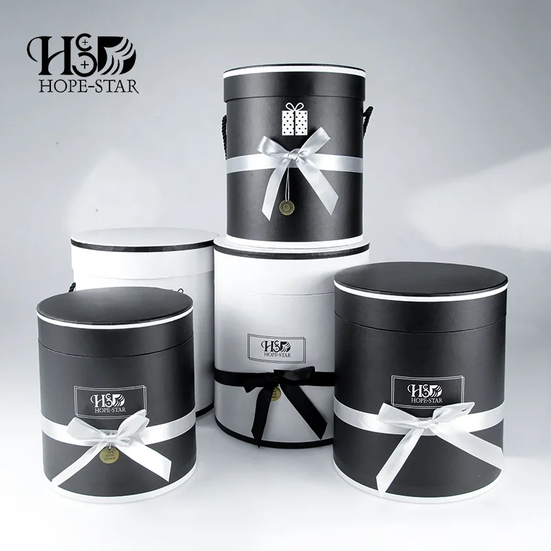 Design Black Matt Cardboard Paper Cylinder Box Luxury Rose Flower Gift Boxes Packaging For Bouquet