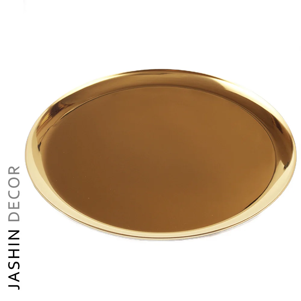 European Metal Round Mirror Tray Hotel Home Serving Plate Storage Tray Decorative