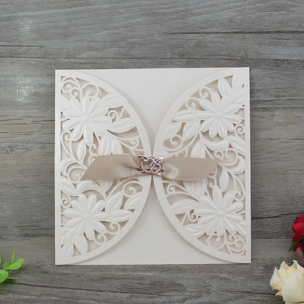 Wholesale Cheap Unique Laser Cut Cream Wedding Invitations and birthday invitation cards custom greeting cards