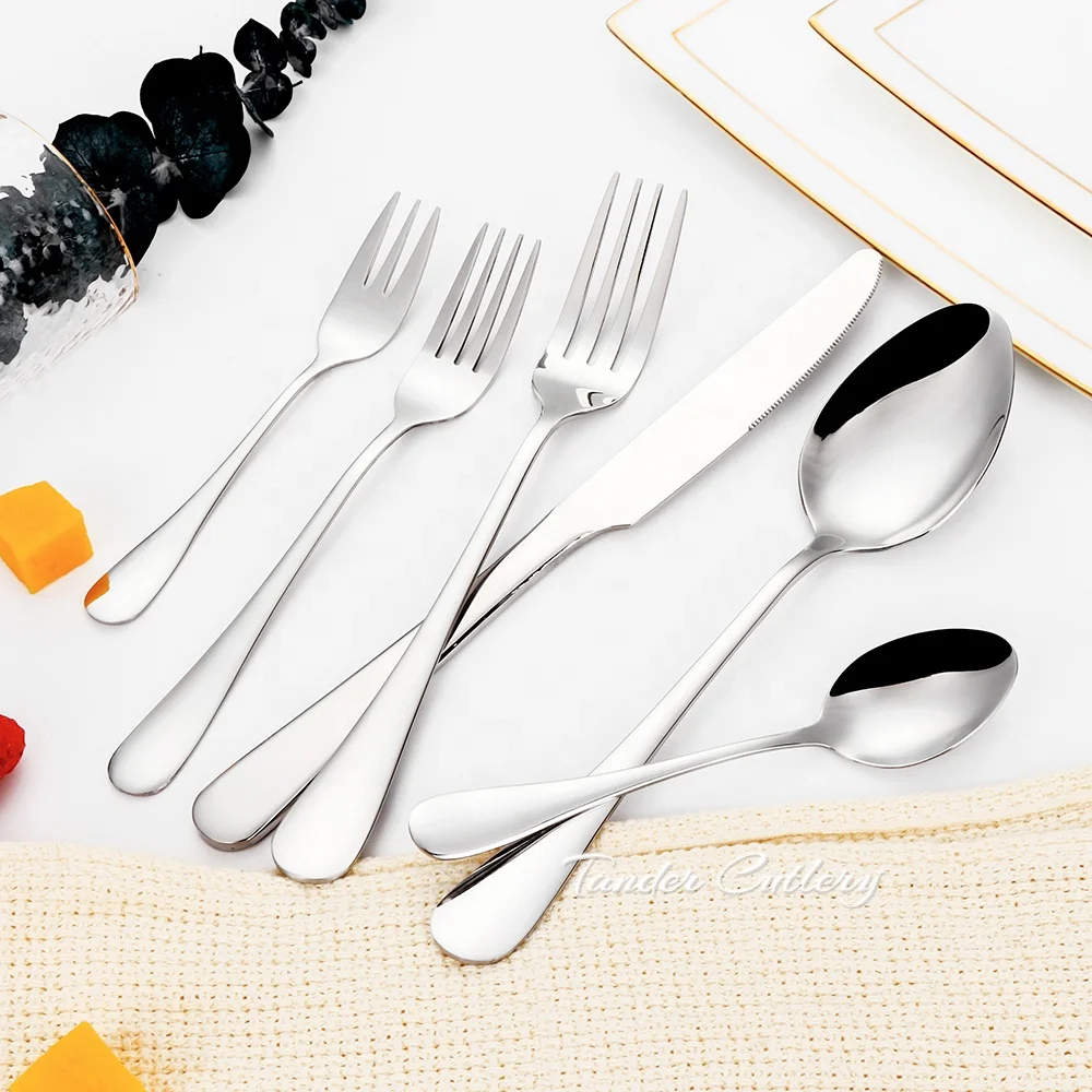 Wedding 5pcs Mirror Stainless Steel Silver and Gold Cutlery Set Golden Flatware Besteck Set Metal