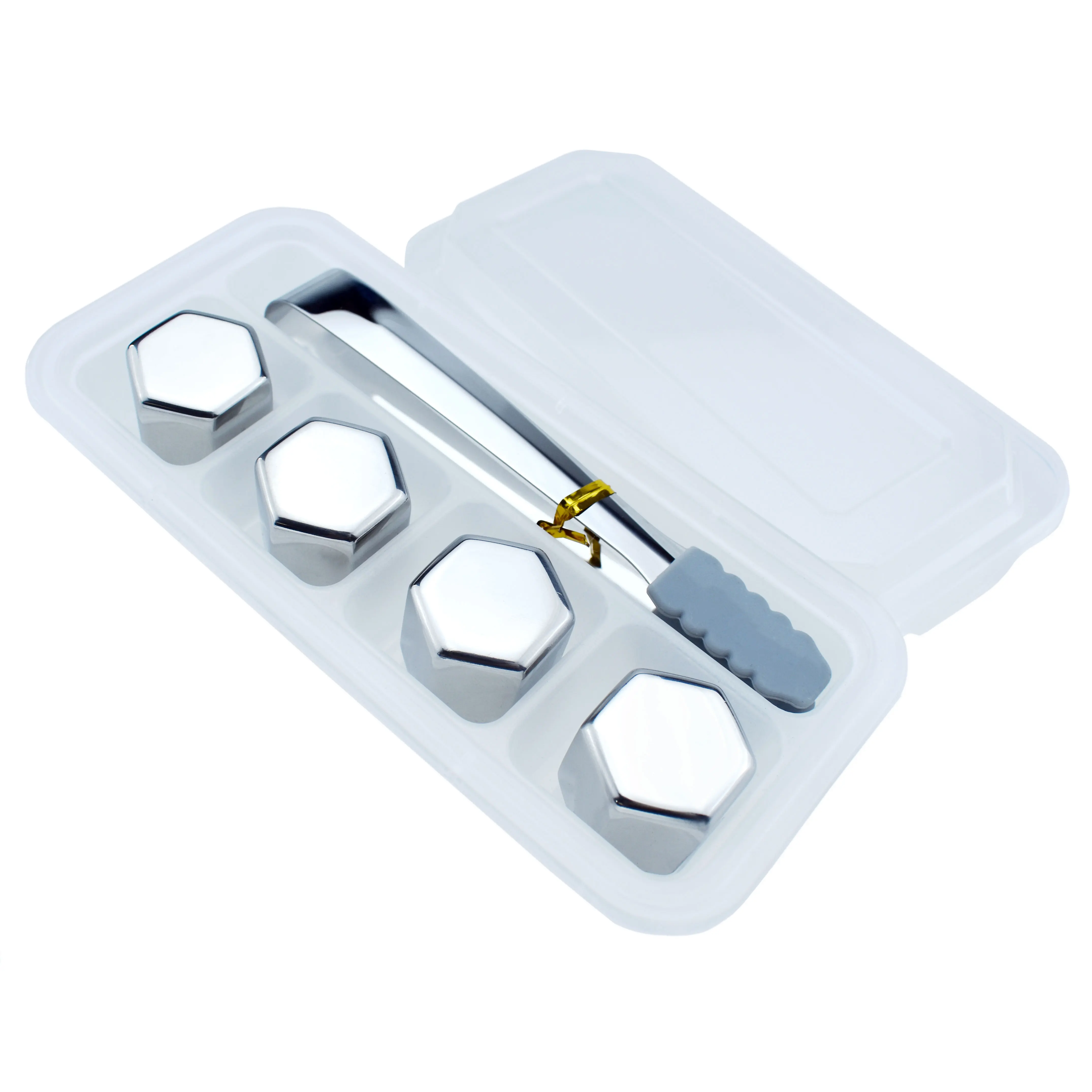 Gift set 4 pcs  wine coolers hexagon shaped stainless steel ice cube wine whiskey stone